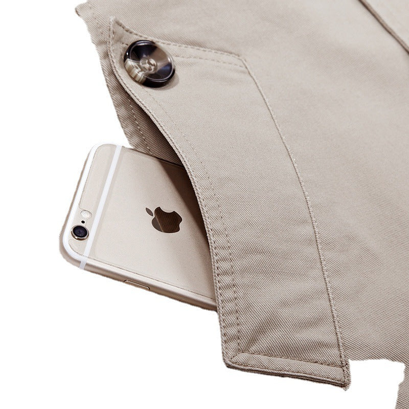 Herren mittellanger Kapuzenparka mit kariertem Innenfutter und verdeckter Zip‑Knopfleiste Drune