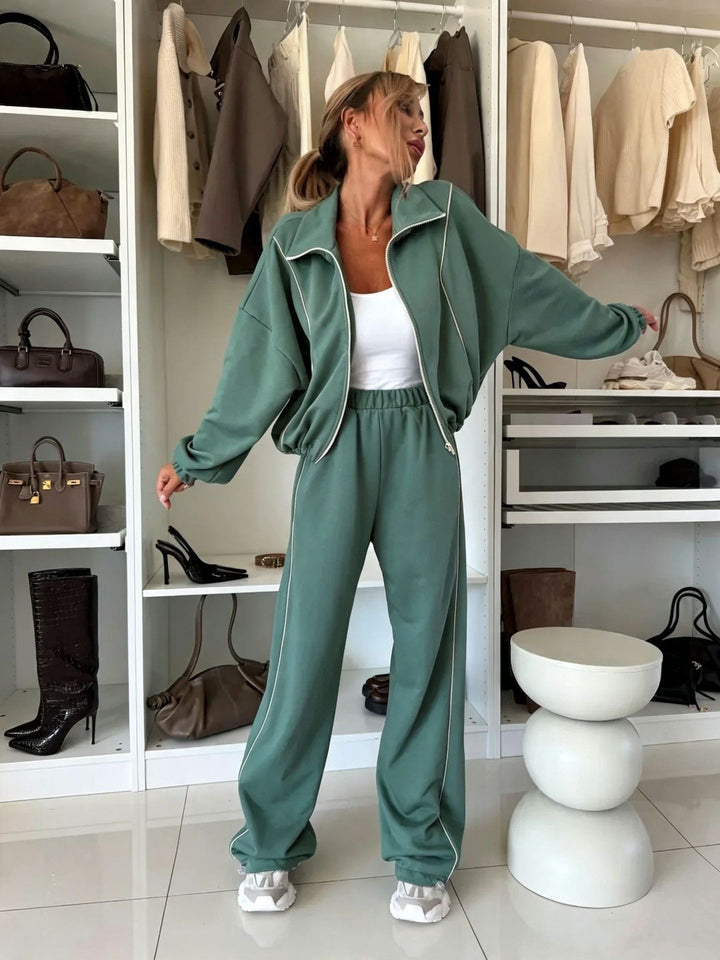Damen Loungewear-Set Cropped Zipjacke und hochgeschnittene Jogginghose mit Gummibund Drune