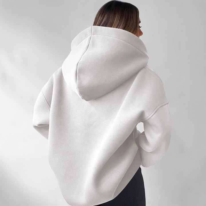 Damen Oversize-Kapuzenpullover mit V-Öffnung, tiefer Schulternaht und gerippten Bündchen Drune