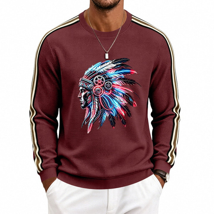 Herren Sweatshirt mit stilisiertem Kopfschmuck-Print und Kontraststreifen an den Ärmeln Drune