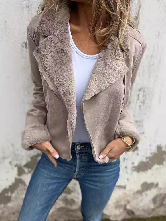 Damen Fleece-gefütterte Bikerjacke mit schickem Revers Drune
