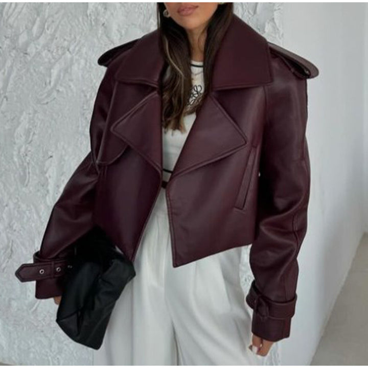 Damen angesagter Biker-Lederjacke mit Oversized-Schnitt Drune