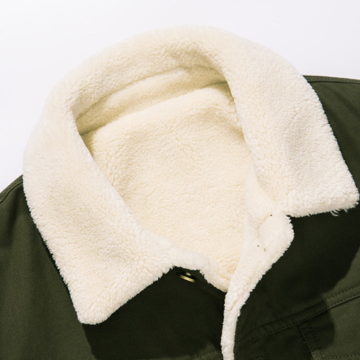 Herren Canvas-Truckerjacke mit durchgehendem Sherpa-Innenfutter und Umlegekragen Drune