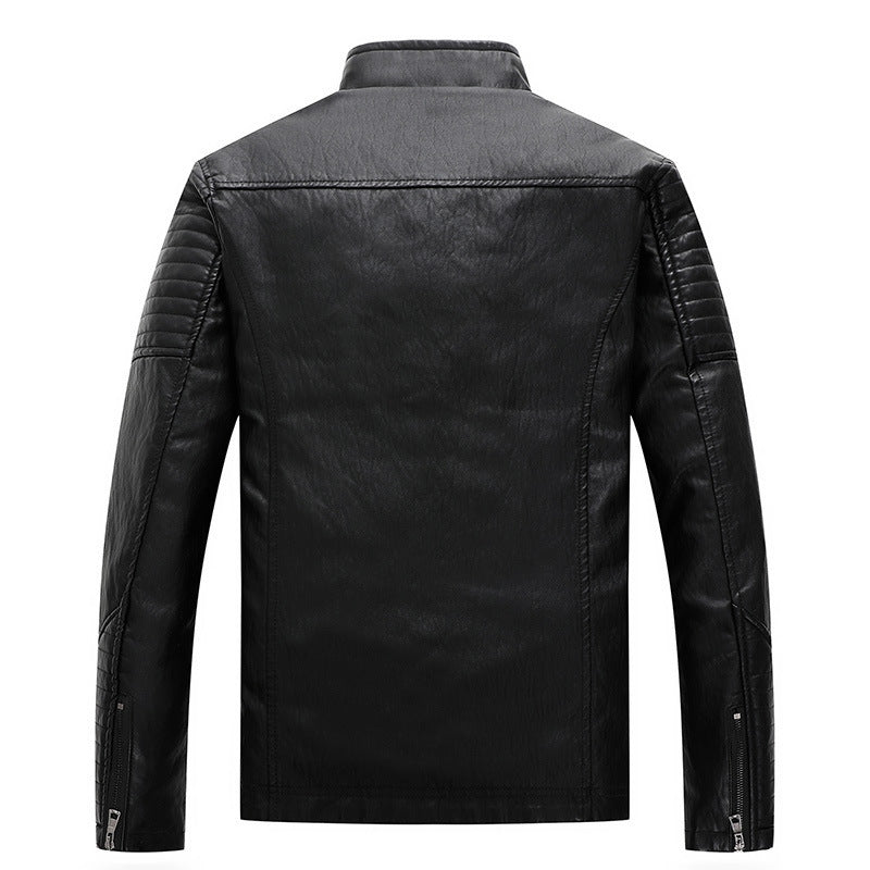 Herren schlankes Kunstleder-Bikerblouson mit Stehkragen, Ziersteppungen und Reißverschlusstaschen Drune
