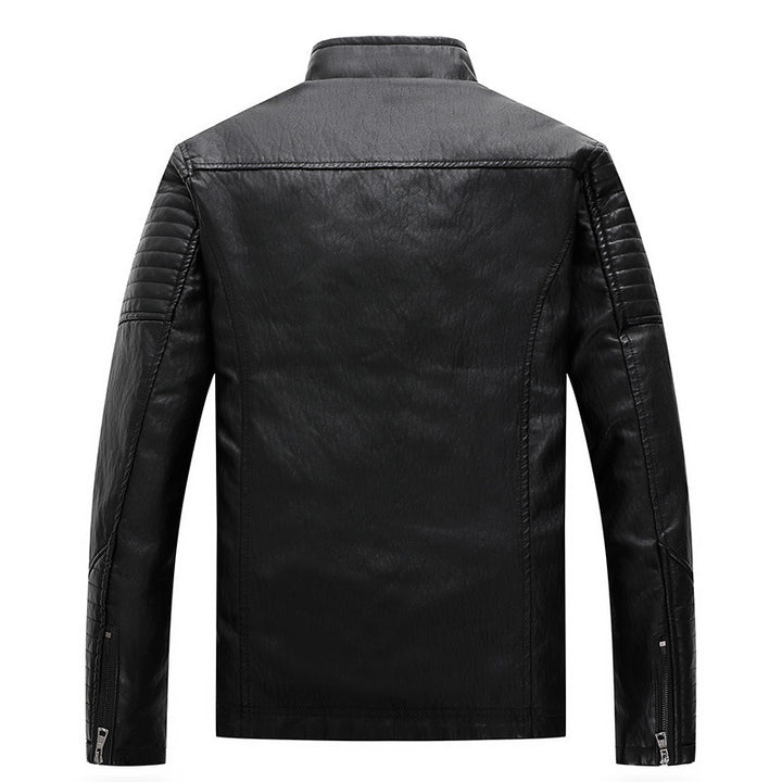 Herren schlankes Kunstleder-Bikerblouson mit Stehkragen, Ziersteppungen und Reißverschlusstaschen Drune