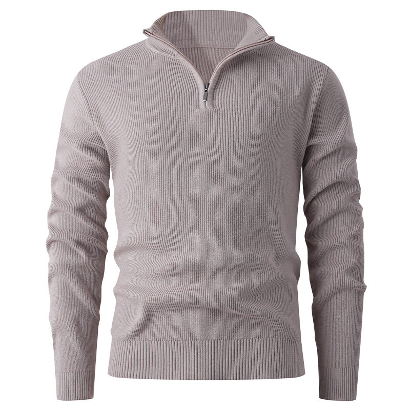 Herren nan Slim-Fit Halbzip-Strickpullover aus Merino-Baumwollmix mit verstärktem Stehkragen Drune