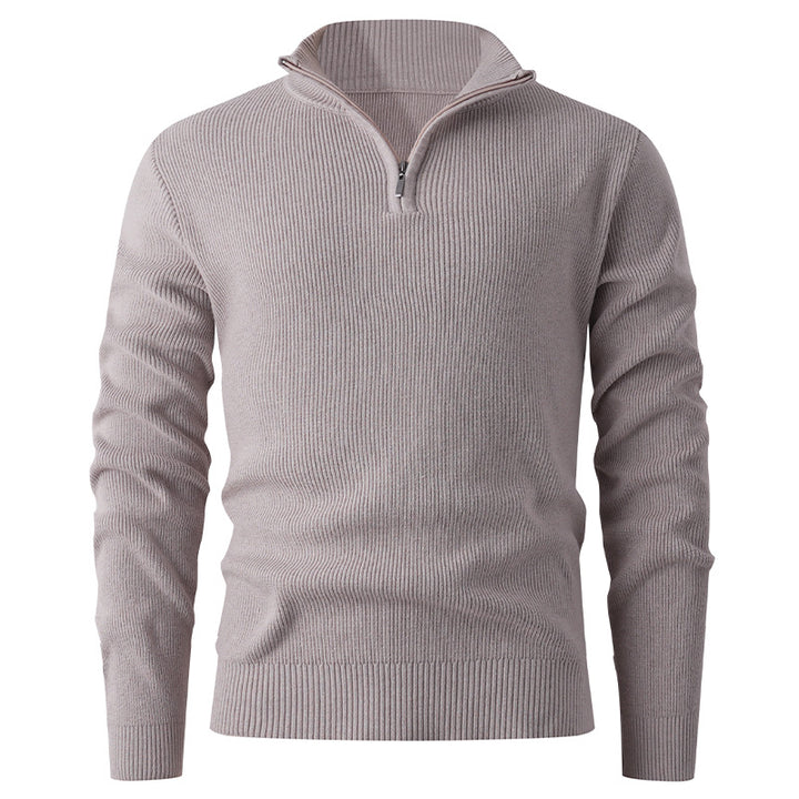 Herren nan Slim-Fit Halbzip-Strickpullover aus Merino-Baumwollmix mit verstärktem Stehkragen Drune