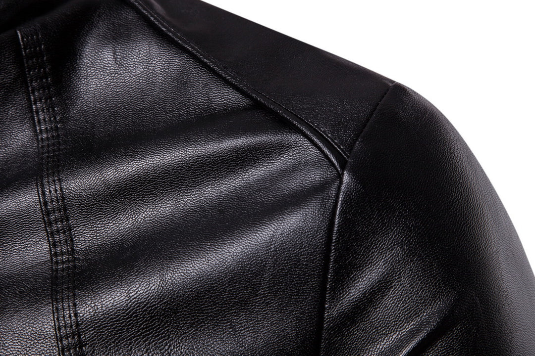 Herren Slim-Fit Biker-inspirierte Kunstlederjacke mit Stehkragen und minimalistischer Nahtführung Drune