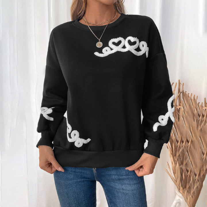 Damen Oversize-Sweatshirt mit Chenille-Herzapplikation und geripptem Saum Drune