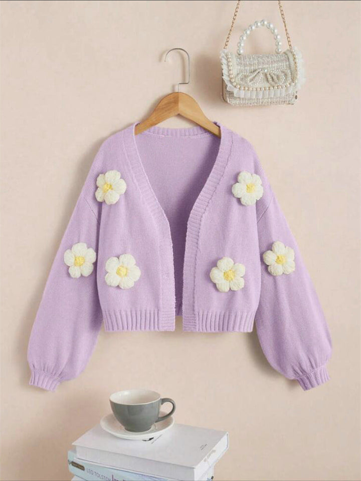 Damen Kurzjacke mit verspielten Blumenapplikationen Drune