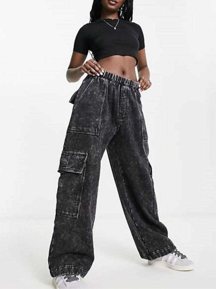 Damen Lässige Cargo-Jeans mit weitem Schnitt Drune