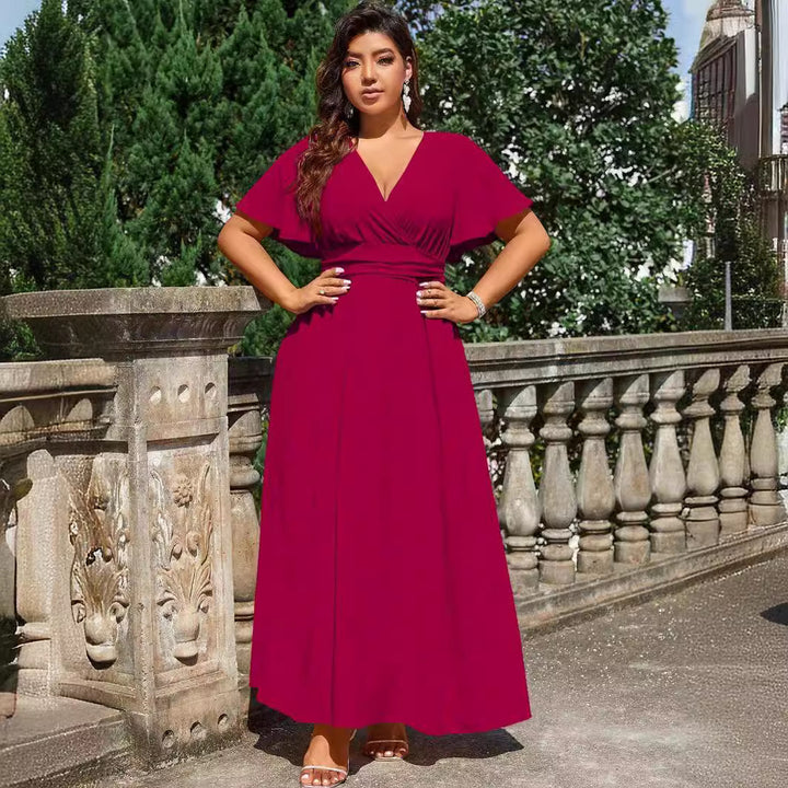 Damen Maxikleid mit tiefem V-Ausschnitt und tailliertem Schnitt Drune