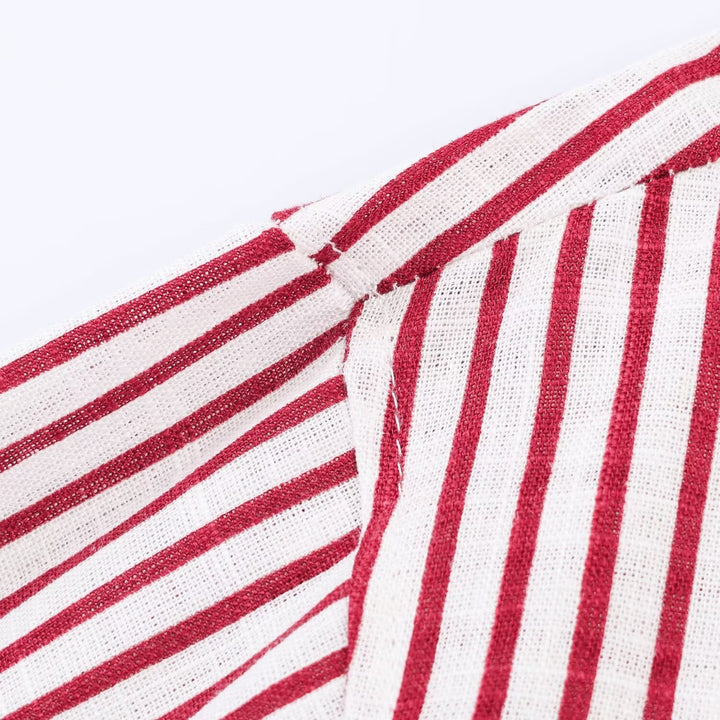 Damen gestreifte Bluse mit voluminösen Ärmeln und praktischen Taschen Drune