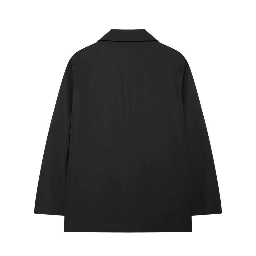 Damen Doppelreihiger Boxy-Blazer aus Webstoff mit fallendem Revers und Pattentaschen Drune
