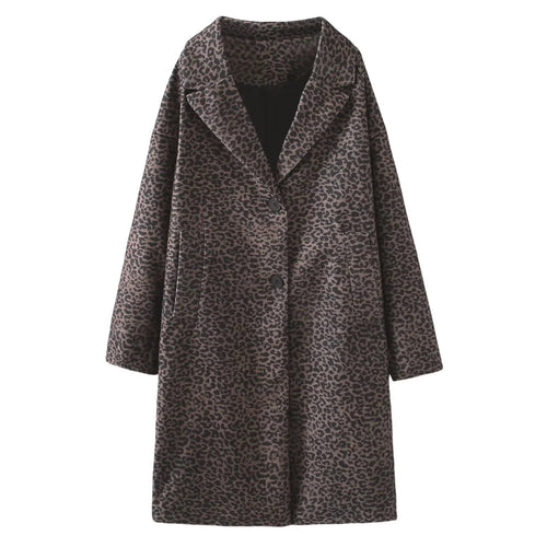 Damen nan oversized Mantel mit Leopardprint, Reverskragen, Zweiknopf‑Verschluss und aufgesetzten Eingrifftaschen Drune