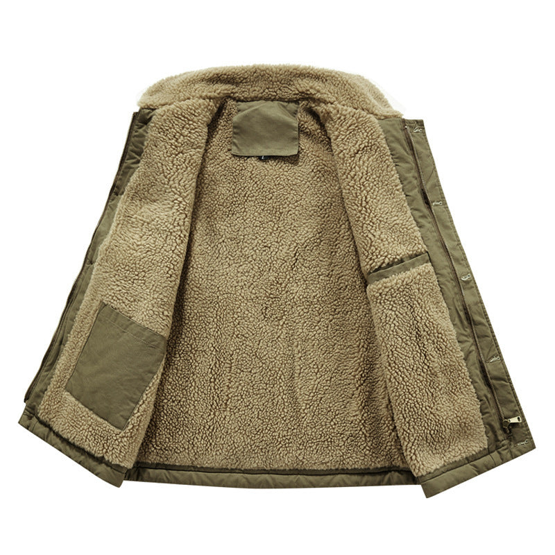 Herren gefütterte Canvas‑Weste mit Teddyfleece‑Innenlage, Zweiwege‑Reißverschluss und Knopfleiste Drune