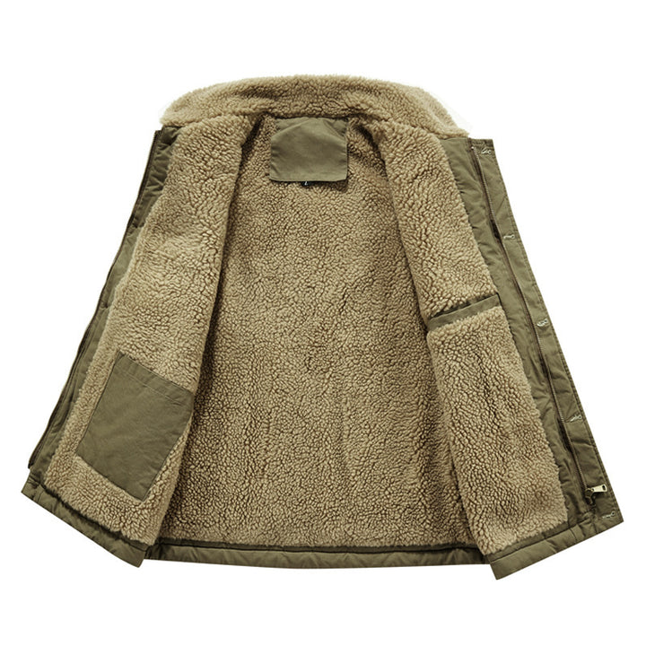 Herren gefütterte Canvas‑Weste mit Teddyfleece‑Innenlage, Zweiwege‑Reißverschluss und Knopfleiste Drune