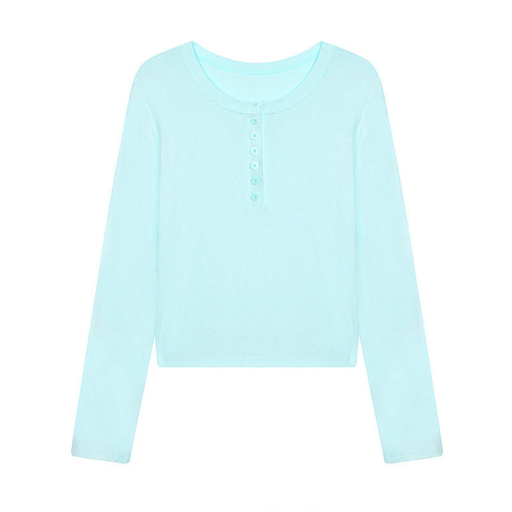 Damen Kurz geschnittenes Henley Langarmshirt aus Baumwolljersey mit Knopfleiste Drune