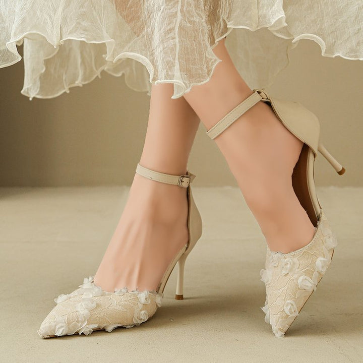 Damen elegante High Heels mit floralem Spitzendesign und verstellbarem Riemen Drune