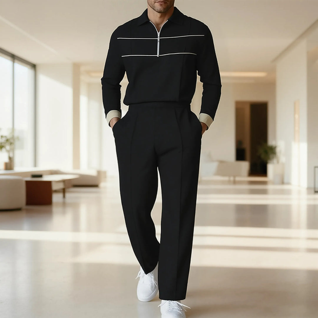 Herren modisches Langarmshirt mit Reißverschluss und einzigartigem Blockdesign Drune