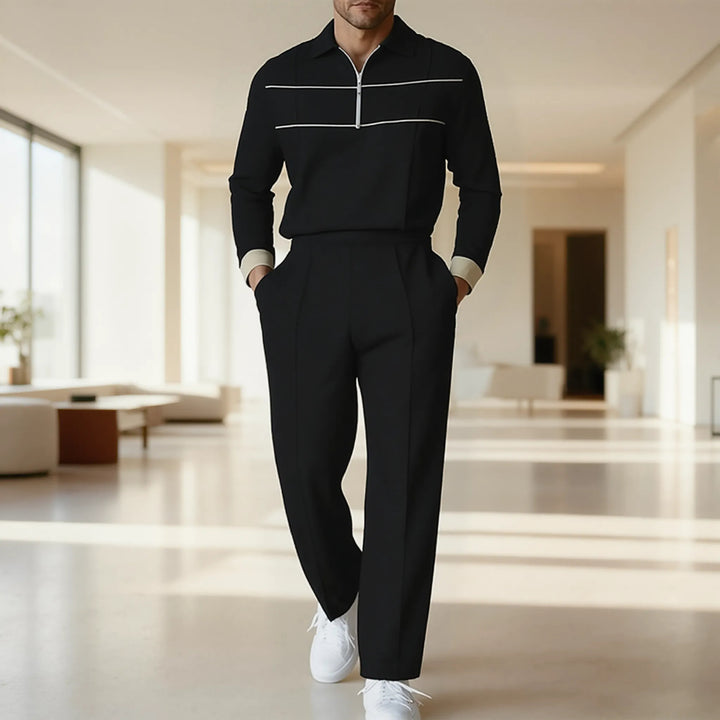 Herren modisches Langarmshirt mit Reißverschluss und einzigartigem Blockdesign Drune