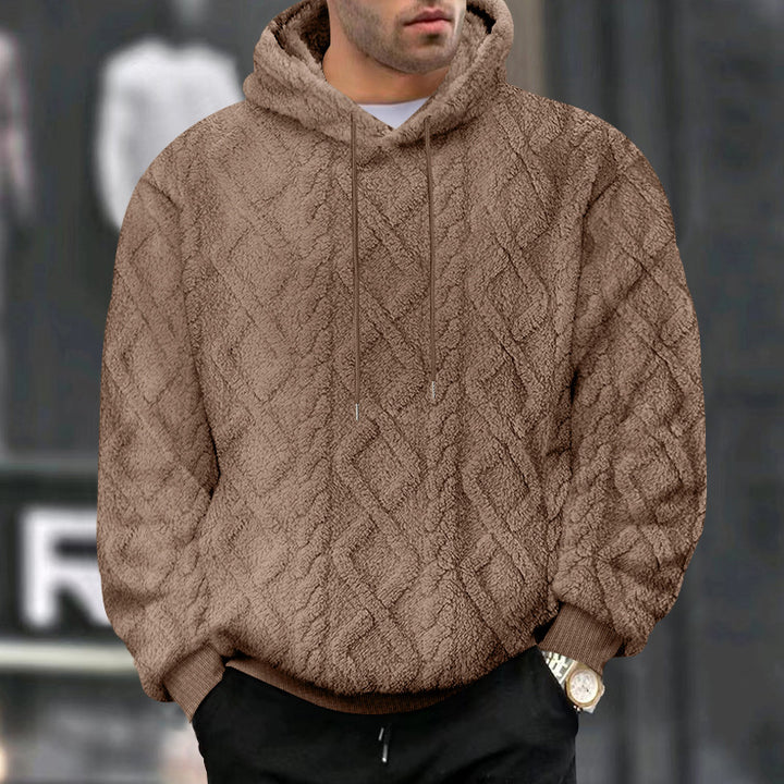 Herren nan strukturiertes Sherpa-Kapuzenpullover mit Diamant‑Steppung, Kordelzugkapuze und gerippten Bündchen Drune