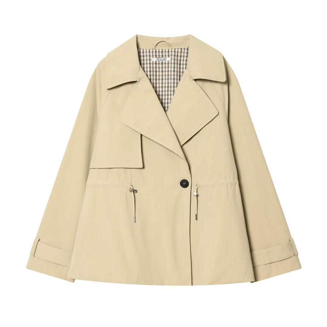 Damen Kurzer Oversize-Trenchcoat mit Tunnelzugtaillen und weitem Revers Drune