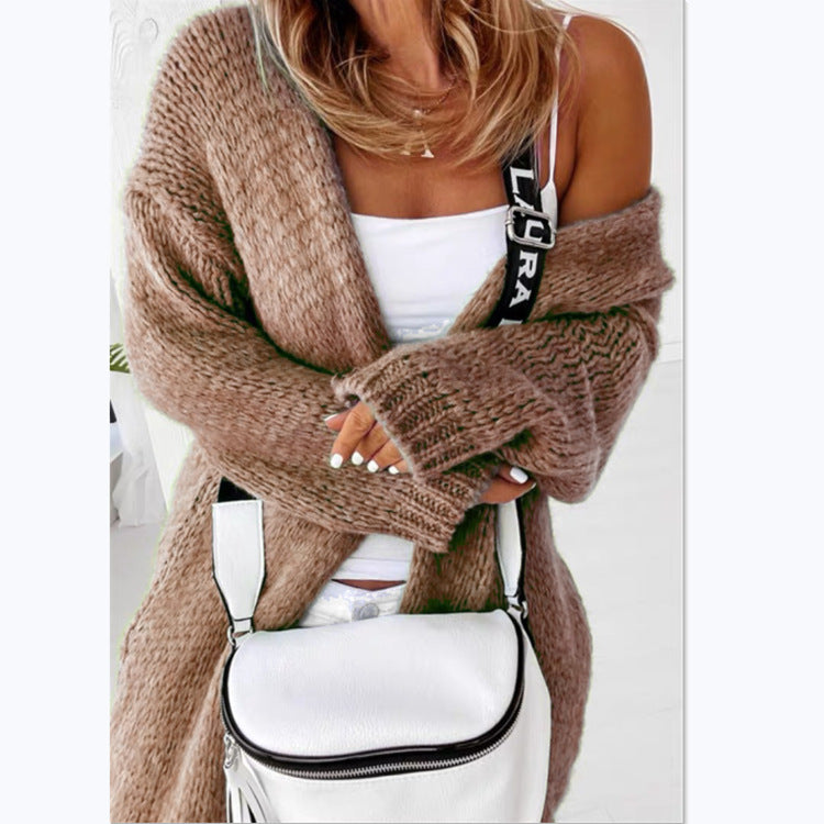 Damen Grobstrick Oversized Cardigan mit offener Vorderseite und weichen Ärmeln Drune