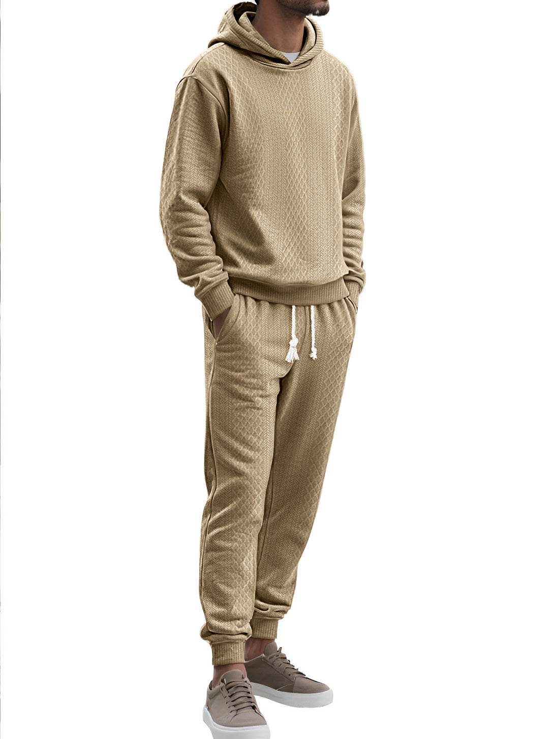 Herren Strukturierter Lounge-Set mit Kapuzenpullover und Jogginghose Drune