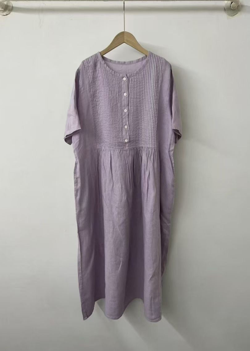 Damen Casual Knopf-Baumwollkleid Drune