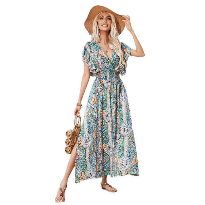 Damen Maxikleid mit verspieltem Mustermix und Rüschendetails Drune