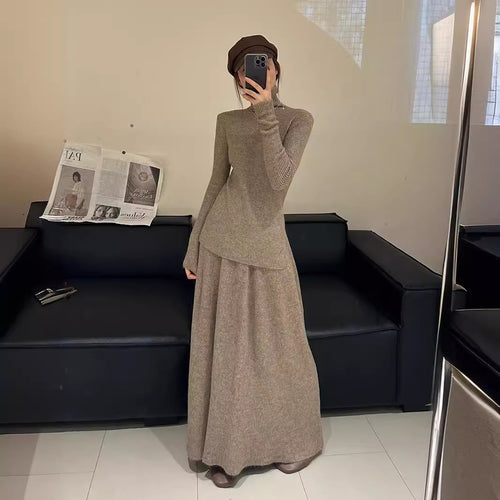 Damen Strickkleid mit luxuriösem Rippdesign und langem Schnitt Drune