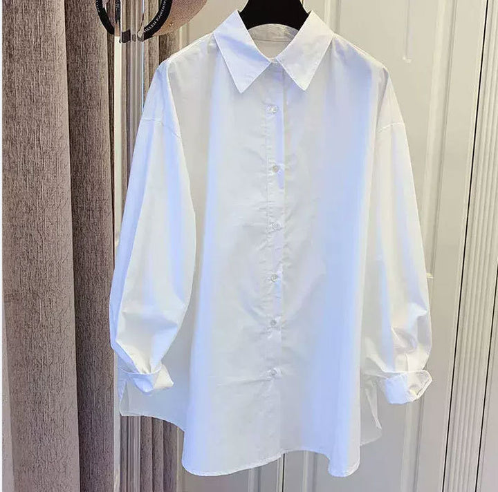Damen Oversize-Hemdbluse mit Ballonärmeln und klassischem Kragen Drune