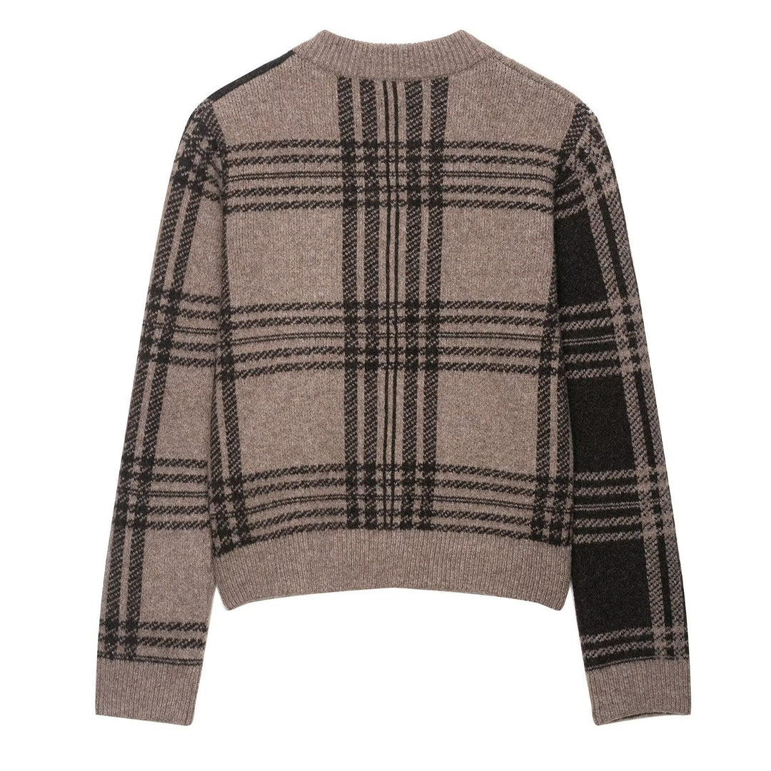 Damen kariertes Strickjacke mit Knopfleiste und weichem Material Drune