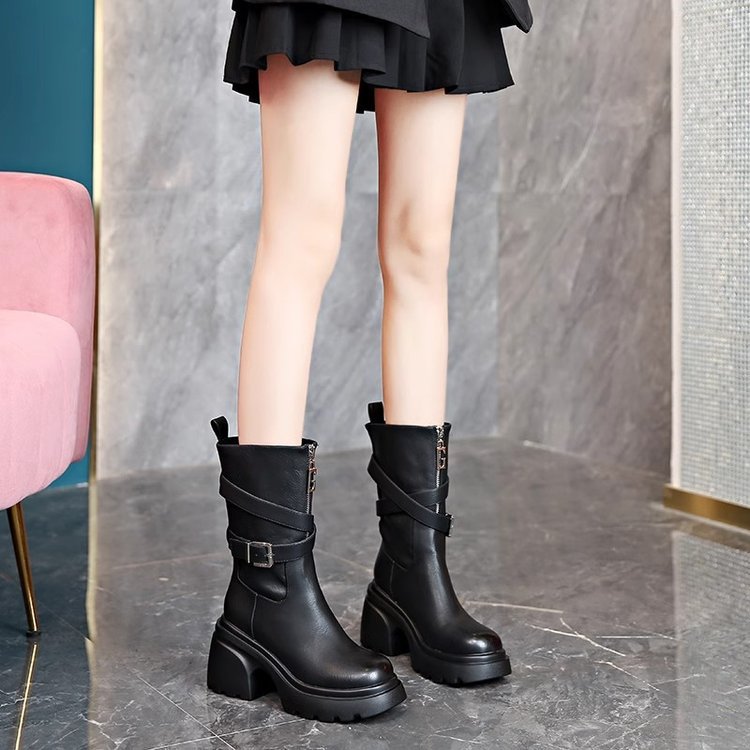 Damen Modische Stiefeletten mit Schnalle Drune
