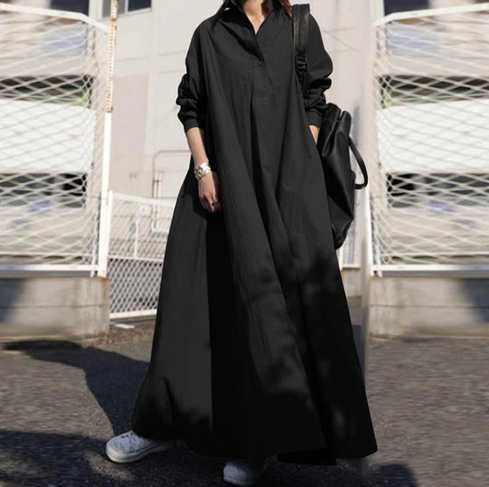 Damen Oversize-Hemdblusenkleid in A-Linie mit Hemdkragen Drune
