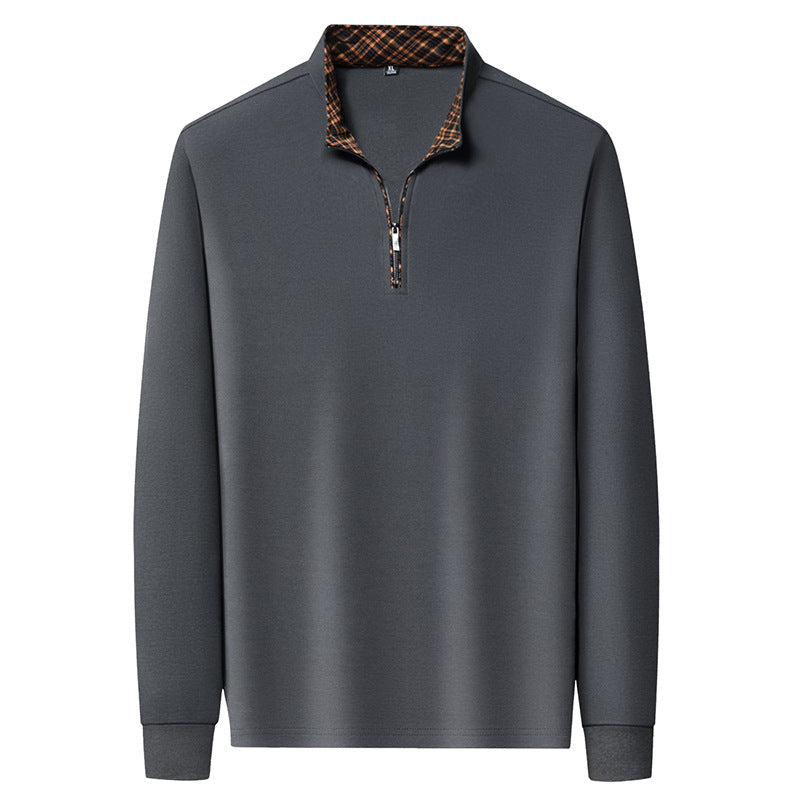 Herren Langarm-Halfzip-Pullover mit Troyerkragen und kariertem Innenkragen Drune
