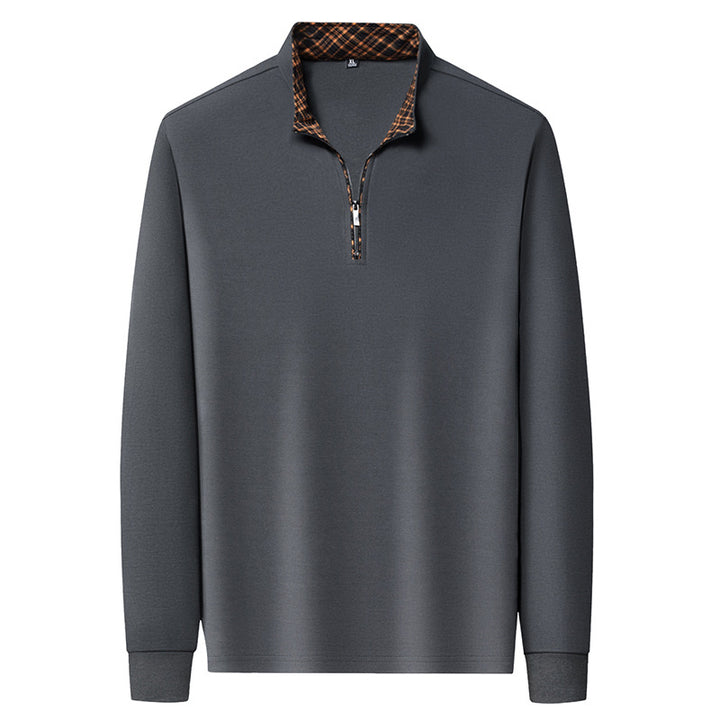 Herren Langarm-Halfzip-Pullover mit Troyerkragen und kariertem Innenkragen Drune