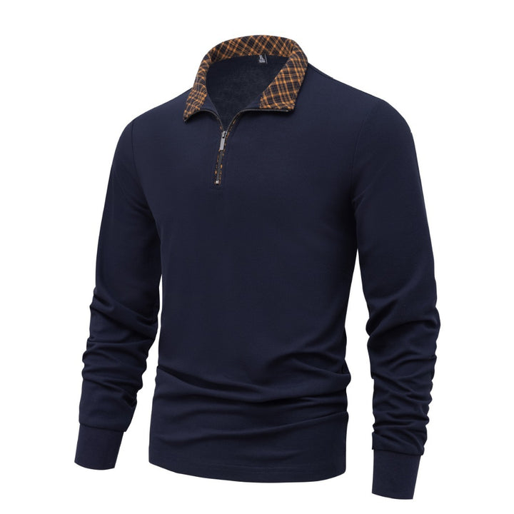 Herren Langarm-Halfzip-Pullover mit Troyerkragen und kariertem Innenkragen Drune