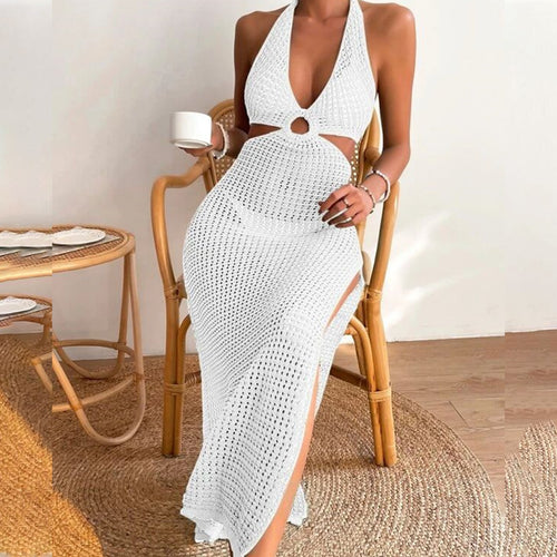 Damen elegantes Häkelkleid mit tiefem Ausschnitt Drune