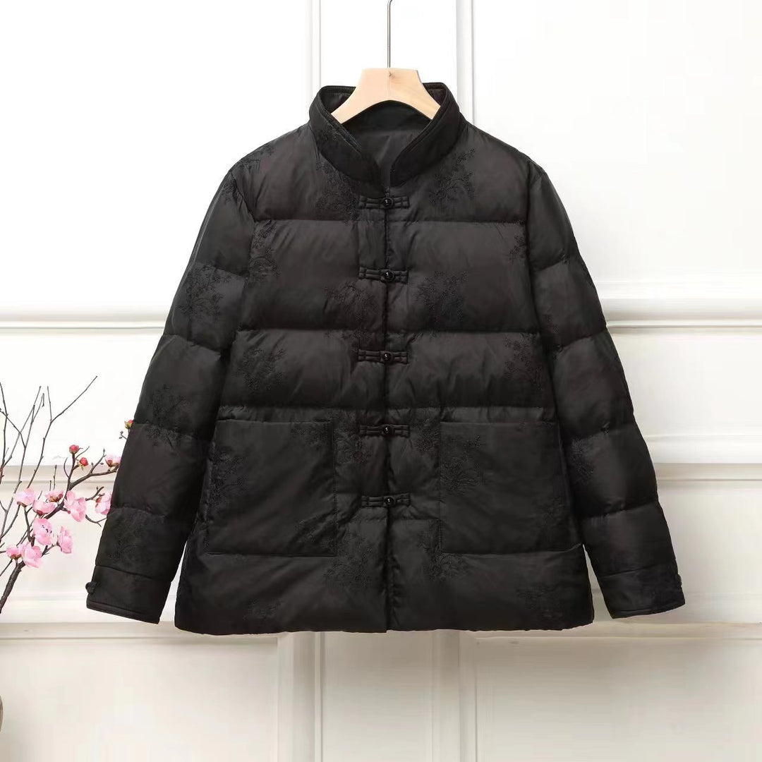 Damen wattierte Steppjacke mit Stehkragen und traditioneller Knopfleiste Drune