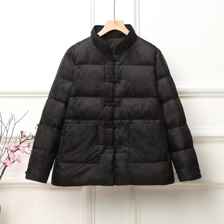 Damen wattierte Steppjacke mit Stehkragen und traditioneller Knopfleiste Drune