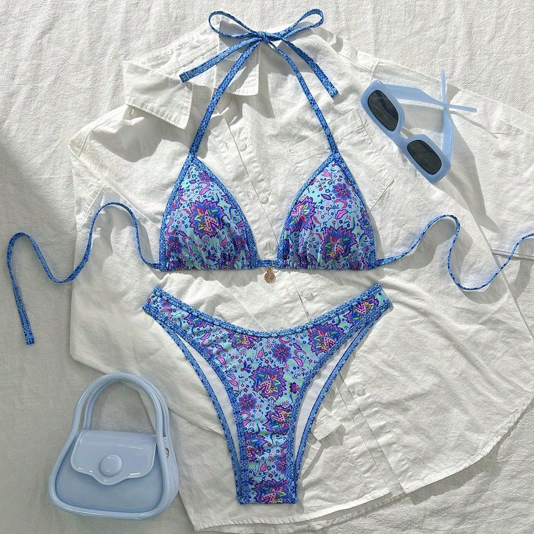 Damen Triangel-Bikini mit lebhaftem Blumenmuster Drune