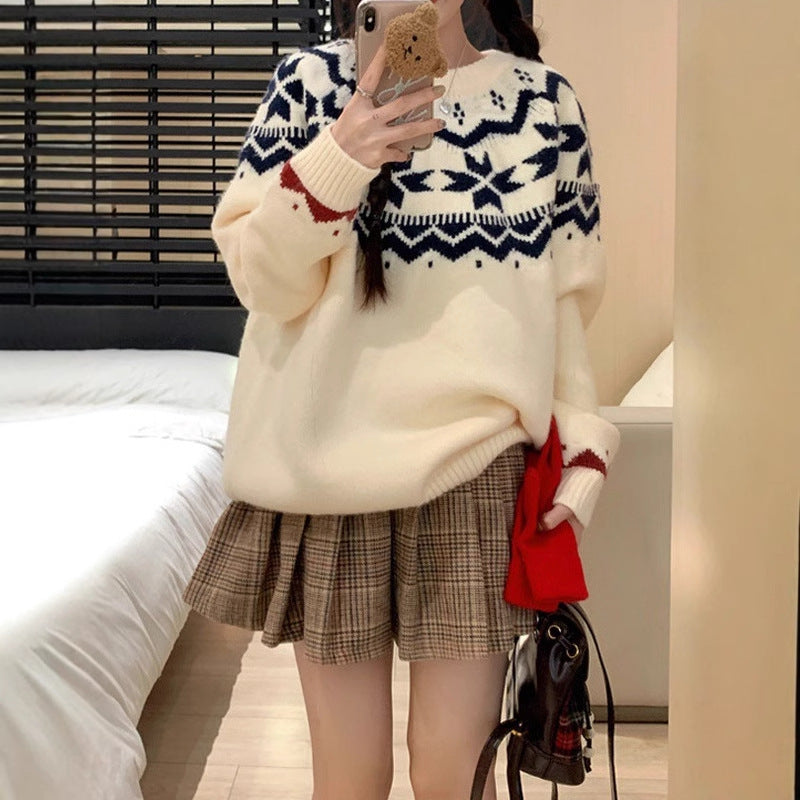 Damen Kuscheliger Pullover mit winterlichem Muster Drune