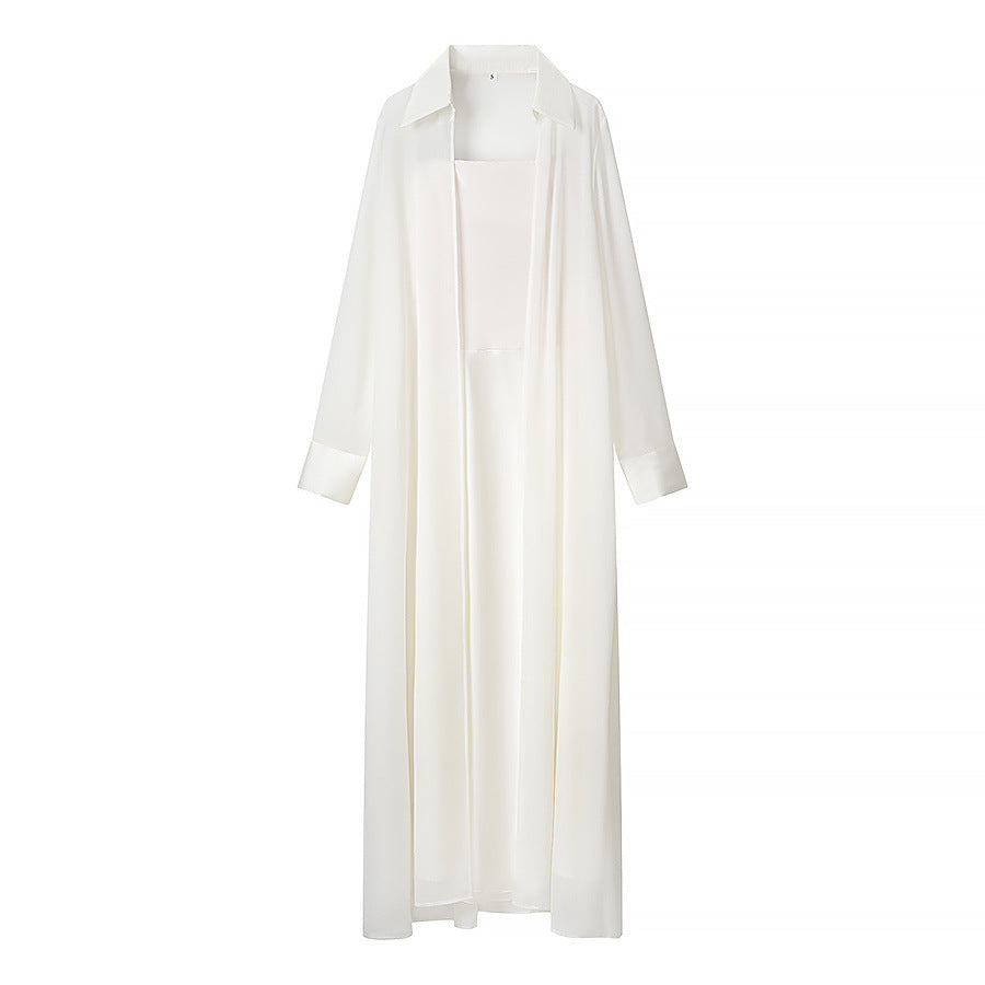 Damen Langer Chiffon-Überwurfmantel mit integriertem Cami-Kleid Drune
