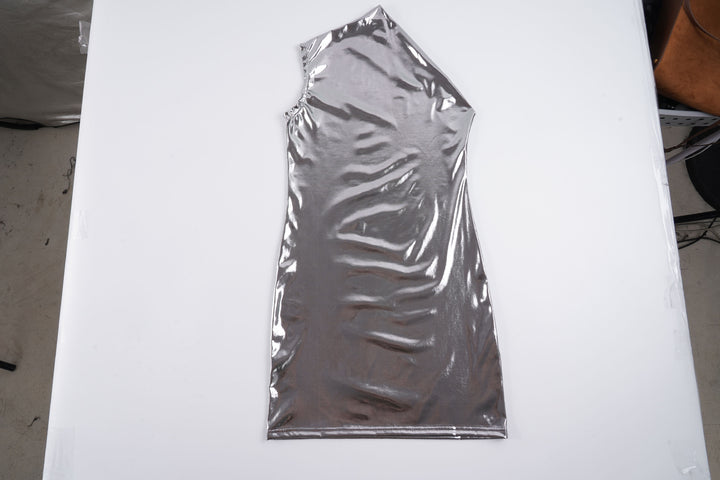 Damen figurbetontes Metallic-Kleid mit asymmetrischem Schnitt Drune