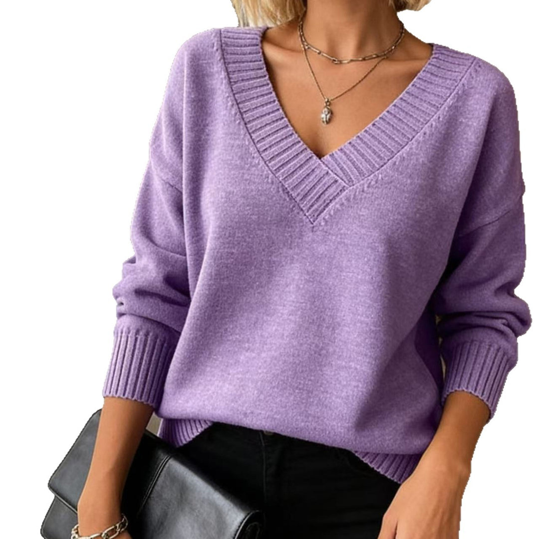 Damen Feinstrickpullover mit tiefem V-Ausschnitt und überschnittener Schulter Drune