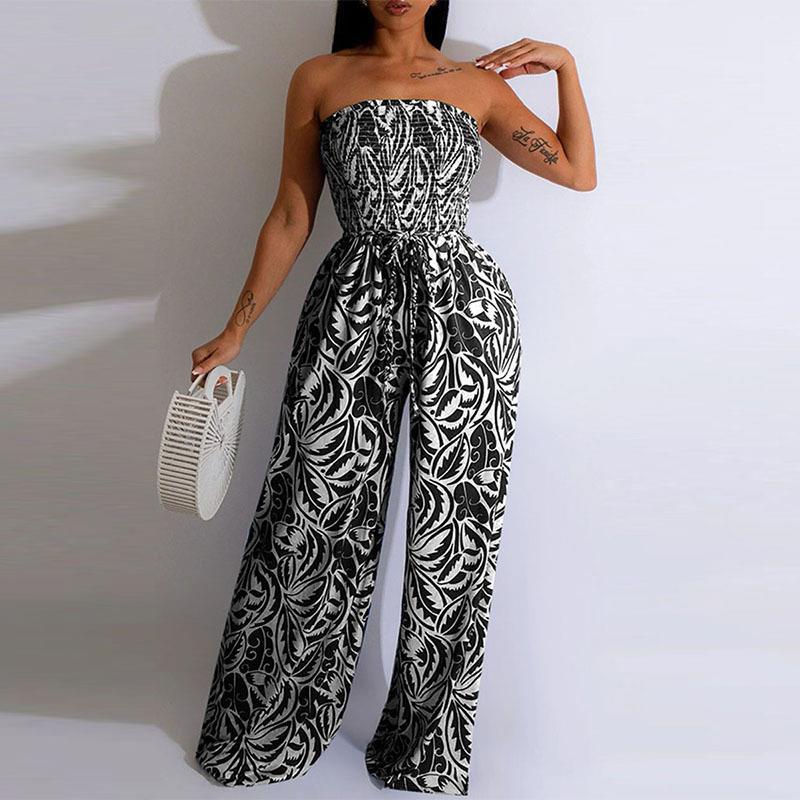 Damen One-Shoulder Jumpsuit mit floralem Design und elastischem Oberteil Drune