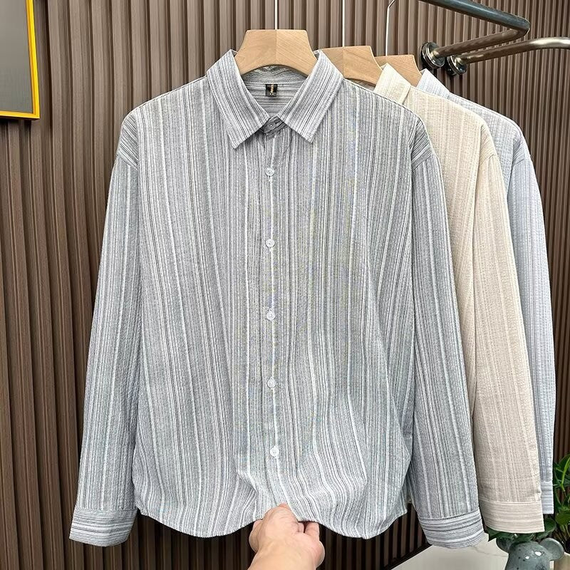 Herren Elegant gestreiftes Langarmhemd Drune