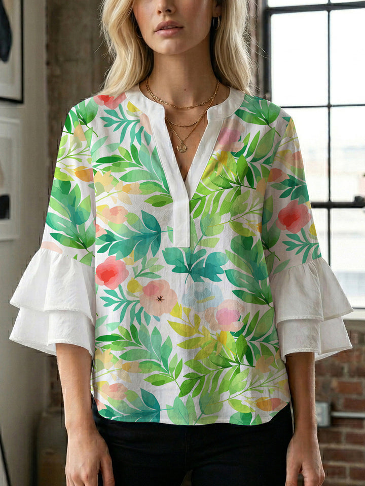 Damen Bluse mit voluminösen Ärmeln und floralem Design Drune